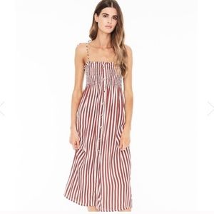 Faithfull the Brand Red and White Striped Midi Dress